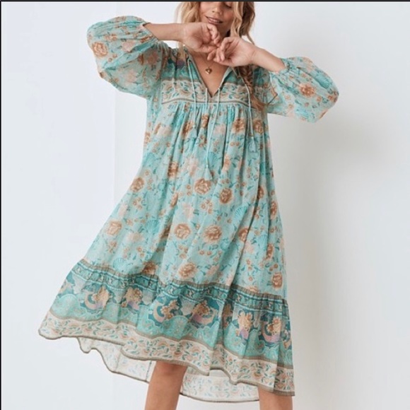 Spell & The Gypsy Collective Seashell Boho Midi Dress in Seafoam Size Small - Picture 7 of 12